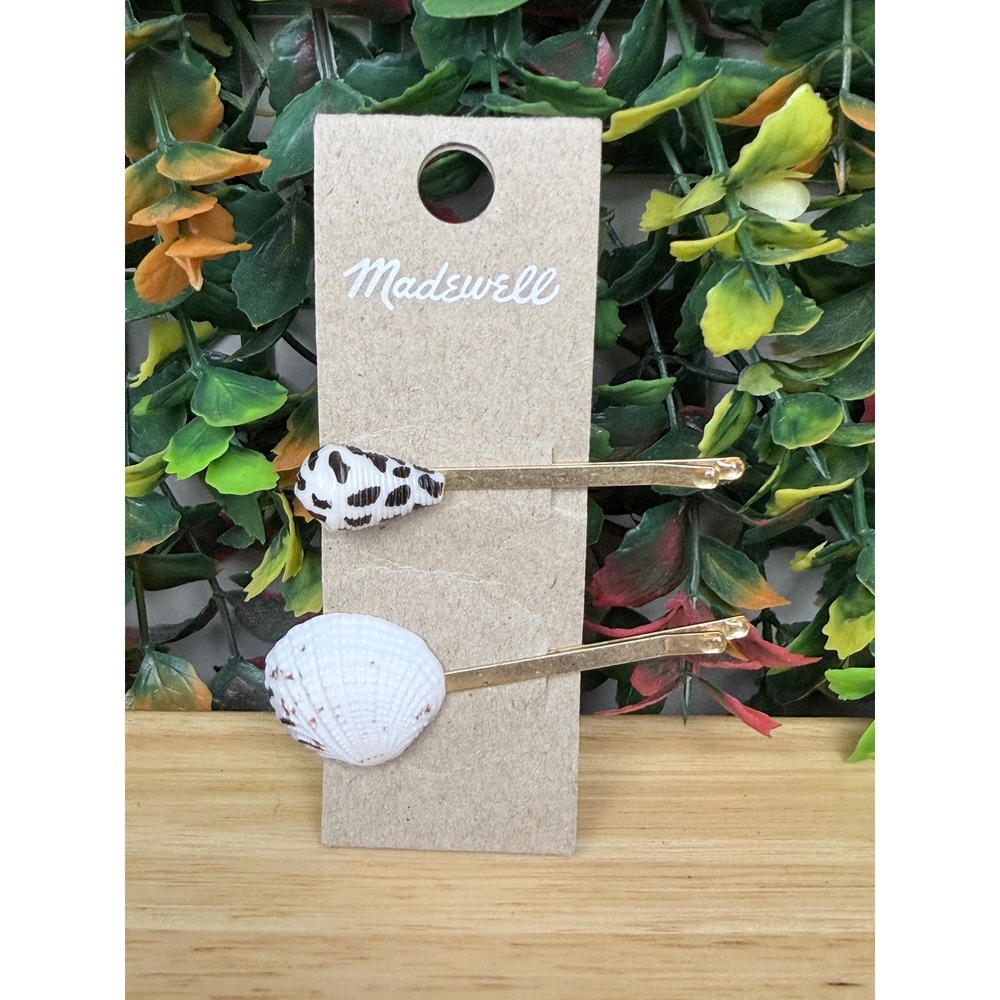 Madewell Shell Bobby Pin Set Gold Tone Coastal Hair Clips MA170 White Brown NEW
